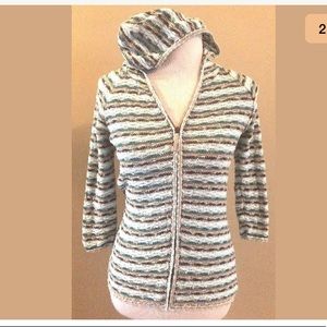 J Jill Marled Knit Zipper Hoodie Striped Blue